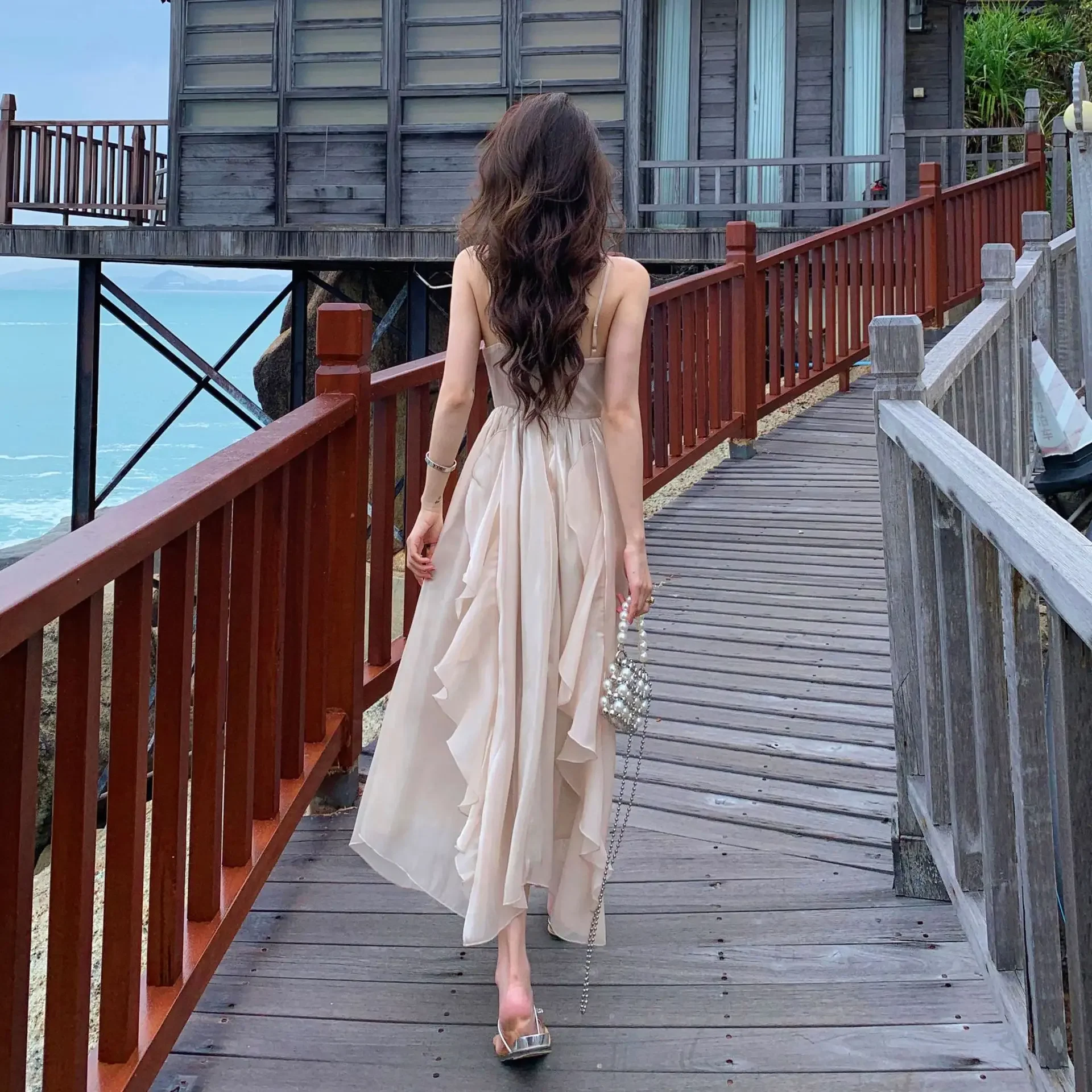 Новое летнее женское платье элегантный дизайн чувственное платье-майка с рюшами