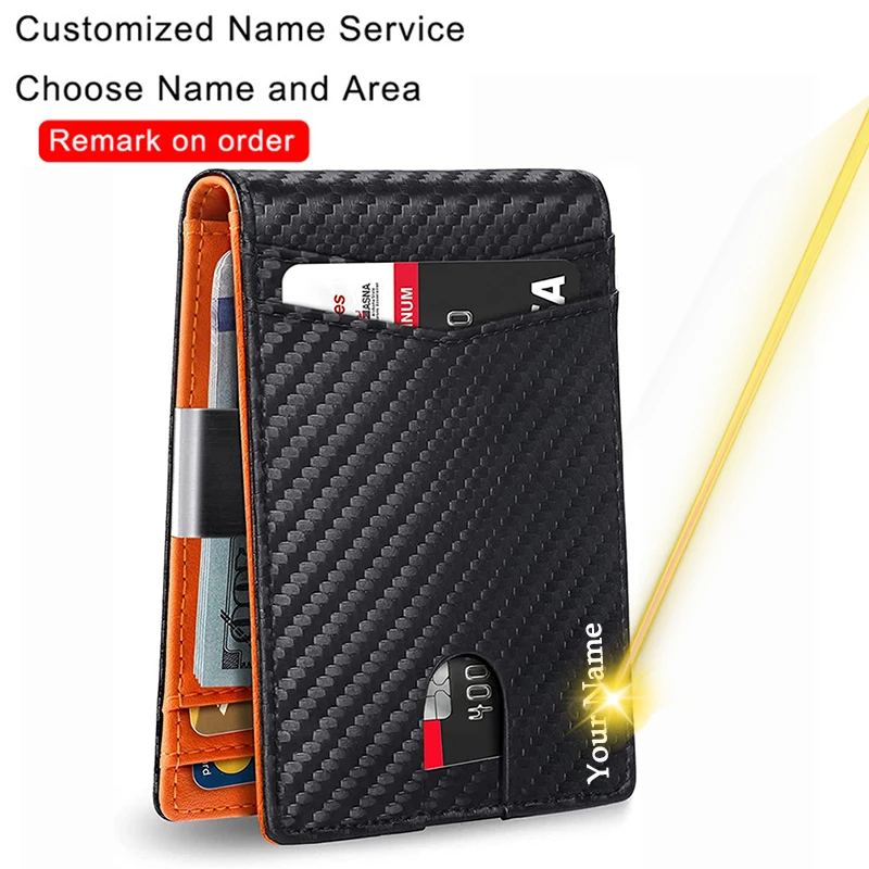 2023 New Custom Men Wallet Credit Card Holder RFID Blocking Cow Genuine Leather Wallet Card Holder with ID Window & Money Pocket