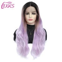 body wave synthetic lace front wigs ombre purple pink color middle part tpart lace wigs swiss lace synthetic wigs 26inches fxks