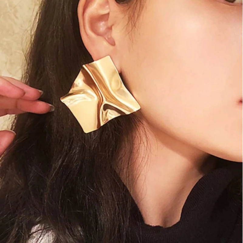 

Irregular Metal Stud Earrings for Women Fashion Statement Big Earrings Jewelry Gift Silver Color 2022 Accessories 1 Pair