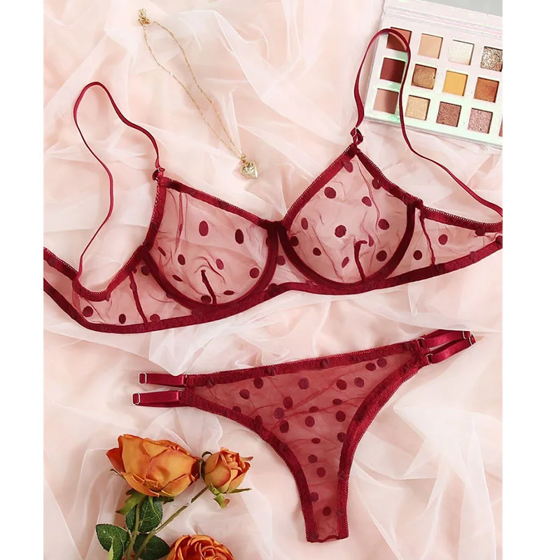New Polka Dot Lingerie Set Sexy Women's Underwear 2-Piece Fancy  Erotic Lingerie Intimate Luxury Bra Panty Set Push Up Brassiere