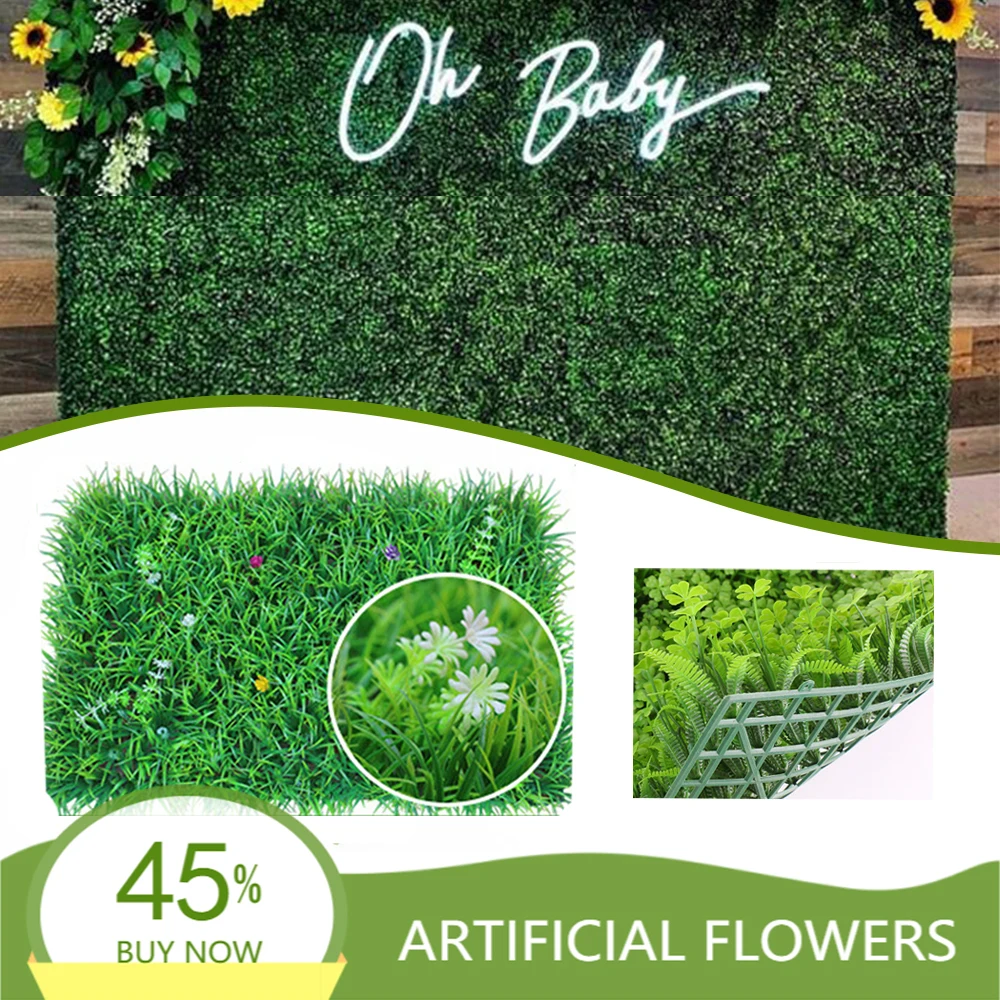 

1pcs Artificial Plants Grass Wall Backdrop Flowers Wedding Boxwood Hedge Panels for Indoor/Outdoor Garden Wall Decor 40X60cm