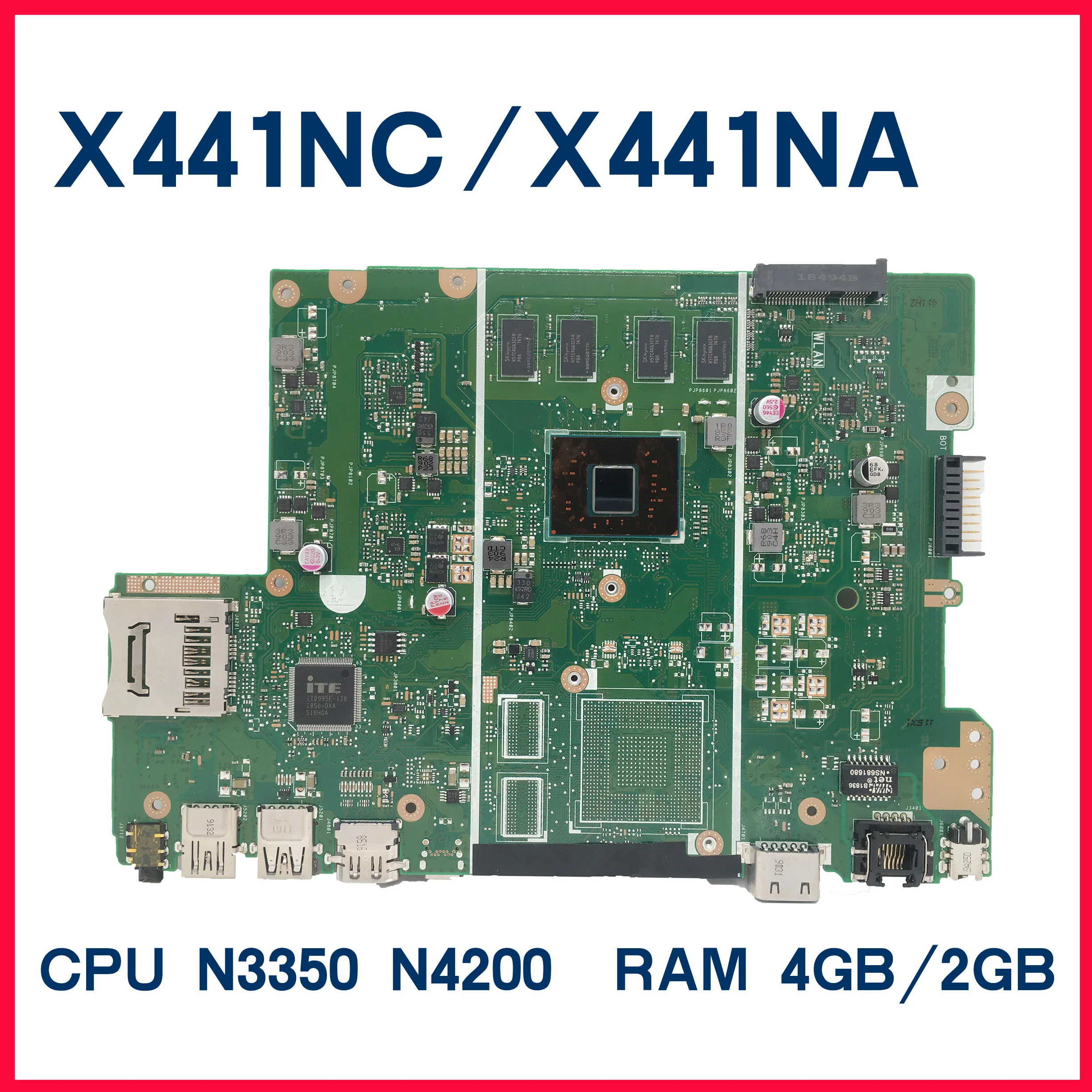 

X441NC Laptop Motherboard For Asus X441N X441NA A441N Notebook Mainboard With 2GB 4GB Memory N4200 N3350 CPU 100% Test well