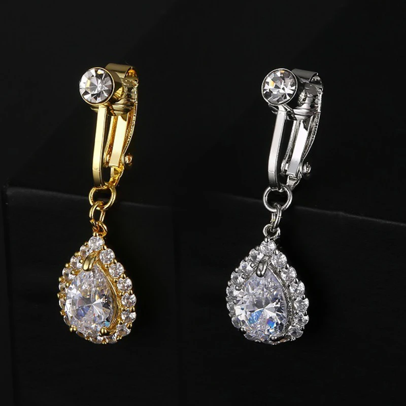 

Copper Navel Clip Free Punching Water Drop Heart Fake Navel Ring No Hole Navel Inlaid Zircon Pendant Body Piercing Jewelry