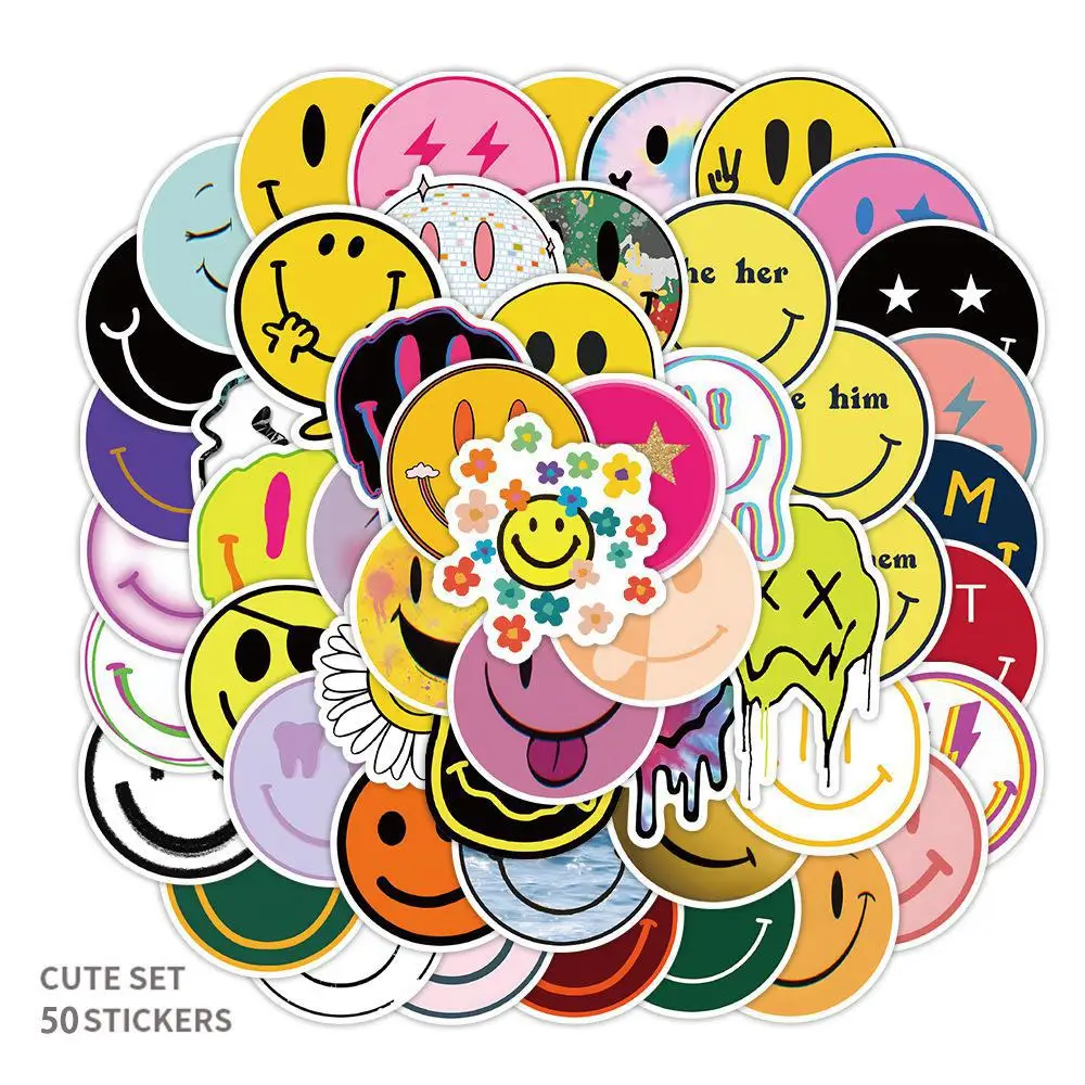 

50pcs new smiling face expression graffiti stickers notebook luggage helmet children's Reward Stickers