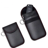 1pc car key case electromagnetic shielding key package safe car rfid signal blocking bag anti hacking case with ring