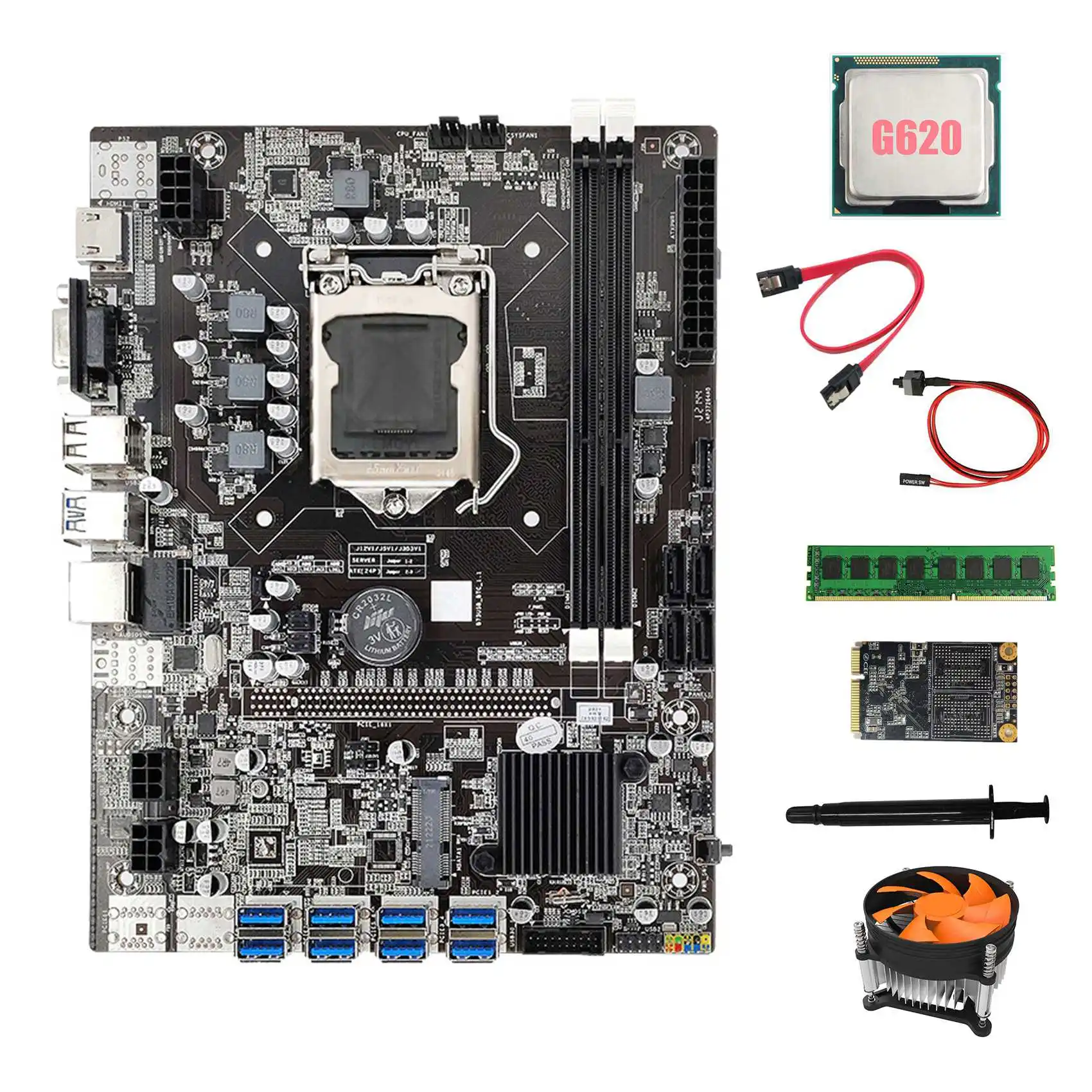 

B75 BTC Mining Motherboard 8XUSB3.0+G620 CPU+DDR3 4GB RAM+128G SSD+Fan+SATA Cable+Switch Cable+Thermal Grease