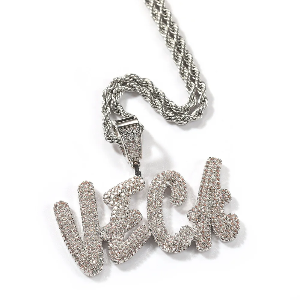 TopBling Hip Hop A-Z Custom Name Letters Pendant Necklaces Colorful Zircon Men Women Gift