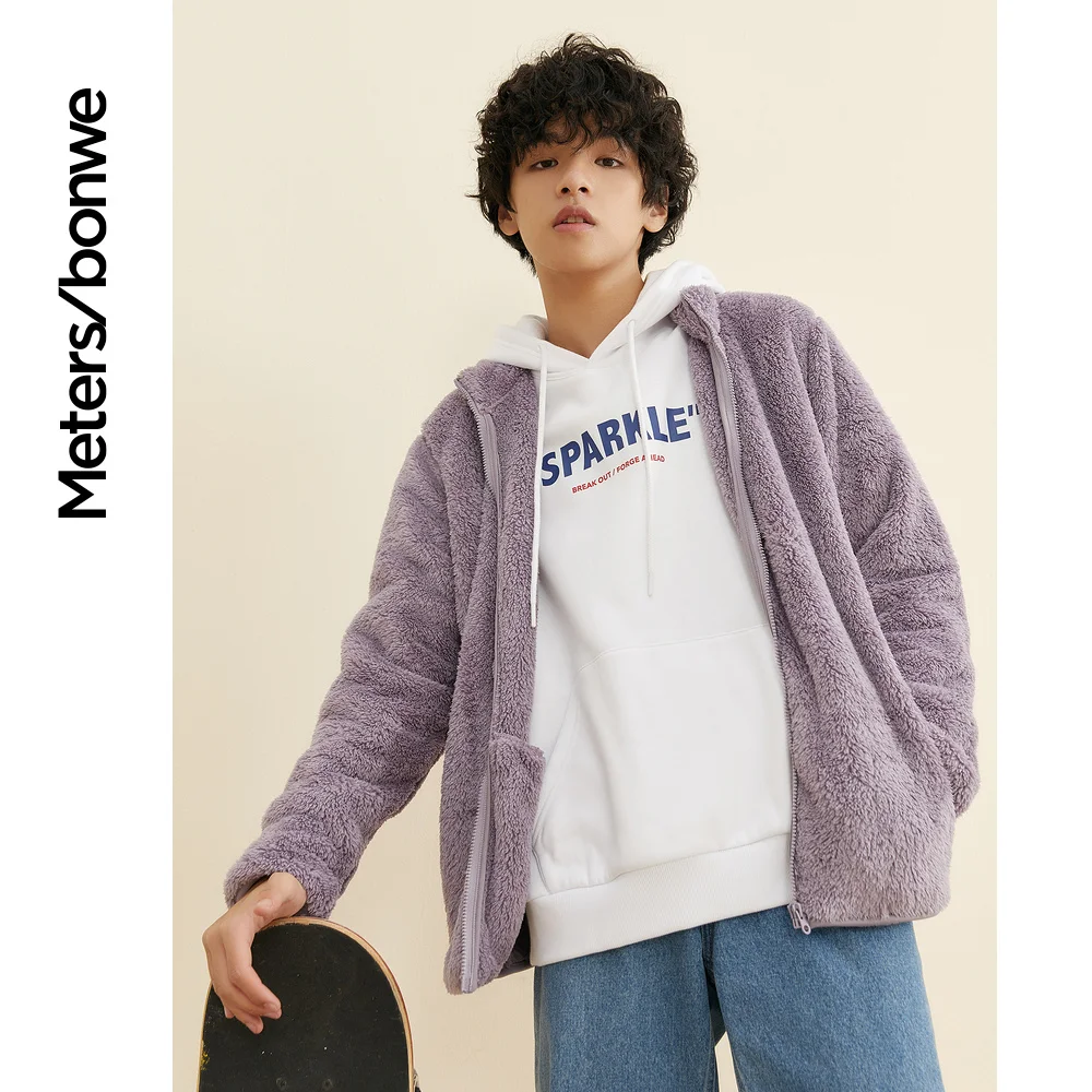 Metersbonwe Stand-up Collar Jacket Men Plush Cotton Coats New Winter Couple Polar Fleece Women Padded Coats Casual Cardigan