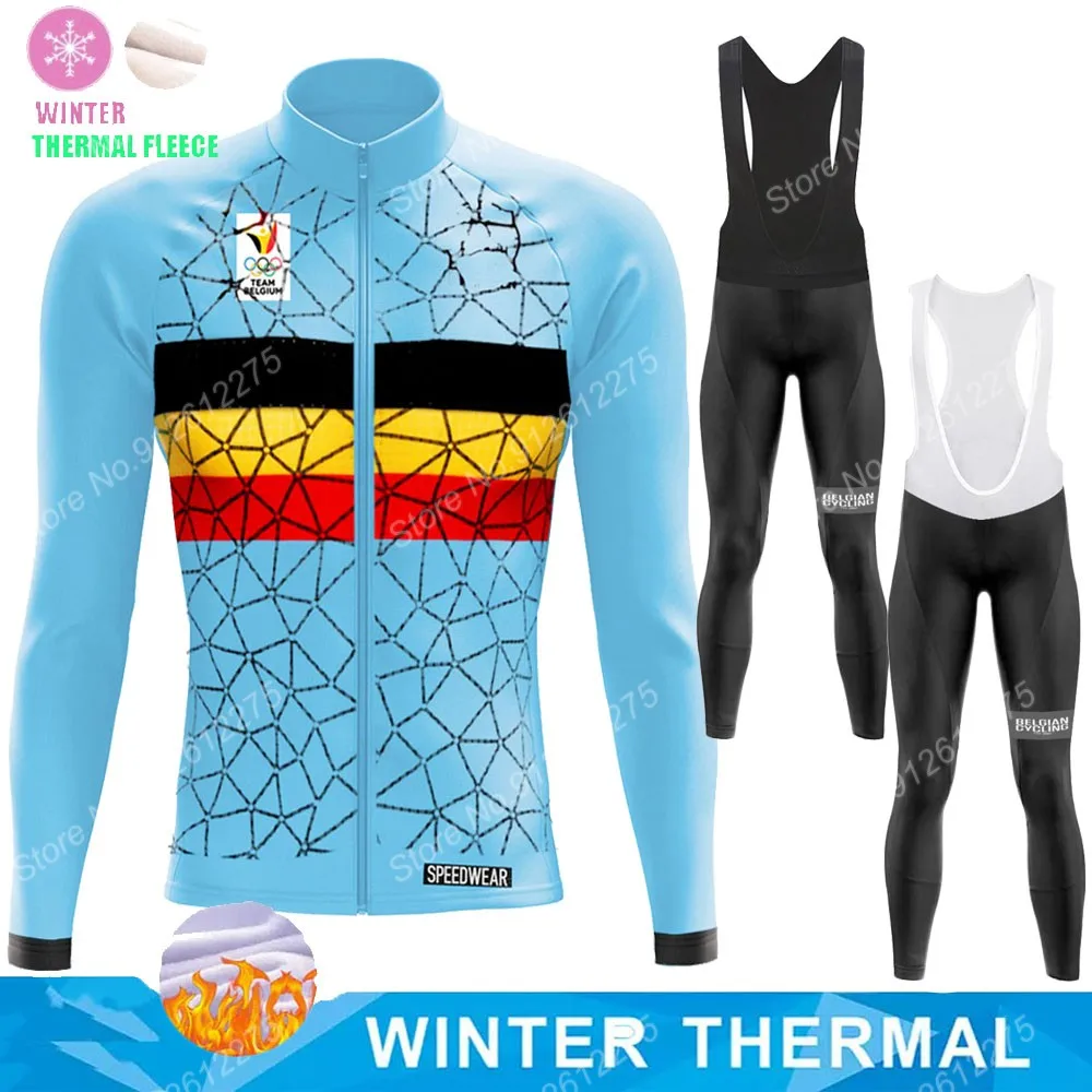 

Winter Belgium National Team Cycling Jersey Set Long Sleeve Belgian Mens Clothing Road Bike Suit Pants Bib MTB Ropa Maillot