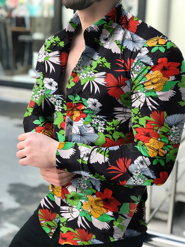 

Рубашка мужская с длинным рукавом, Повседневная блуза из полиэстера, с принтом, с отложным воротником, на пуговицах, одежда на осень