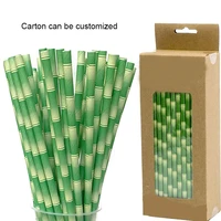 50pcslot green bamboo paper straws happy birthday wedding decorative event tropical party supplies drinking straw