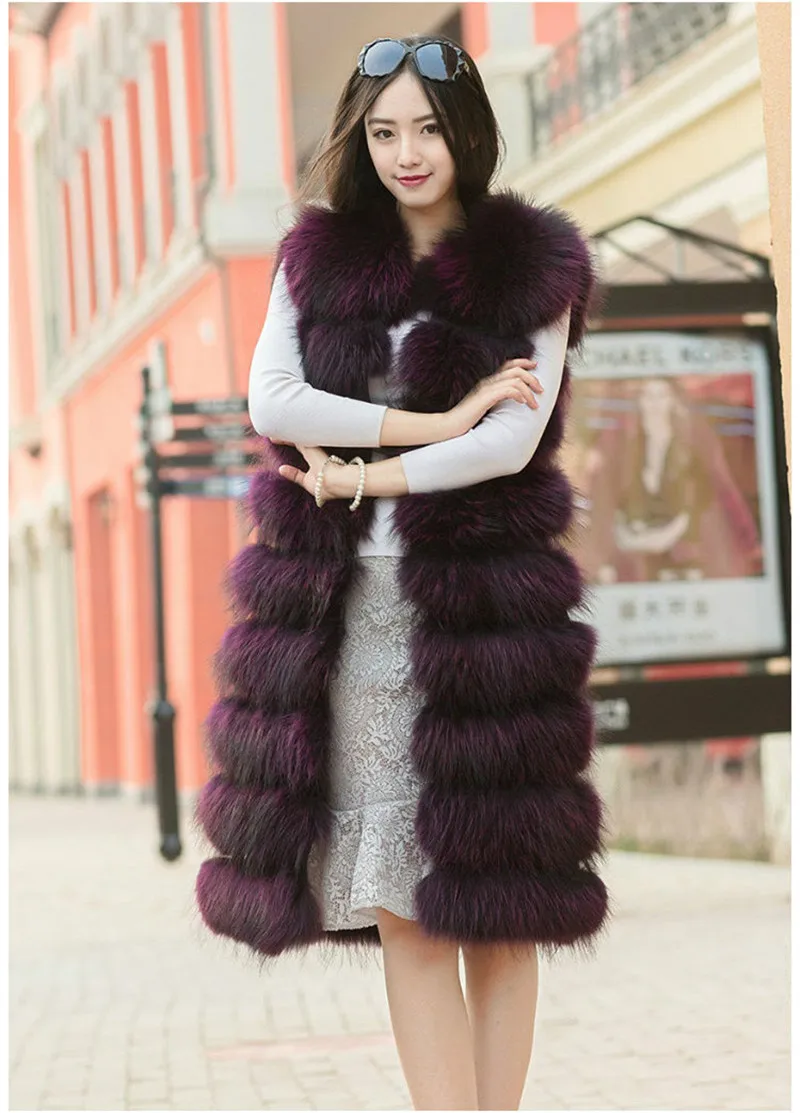New Fashion Long Real Raccoon Fur Vest Sleeveless Real Fur Jacket Women's Natural Raccoon Fur Waistcoat Gilet