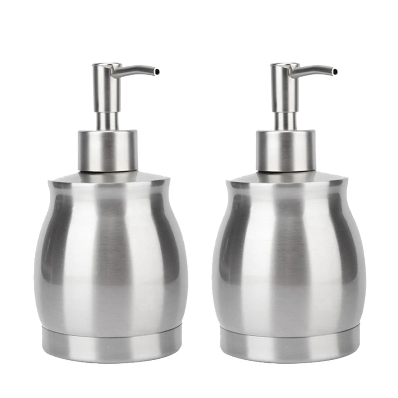 

2Pcs 304 Stainless Steel Countertop Soap Dispenser Liquid Bottle And Pump, Suitable For Various Places (390 Ml/13 Oz)