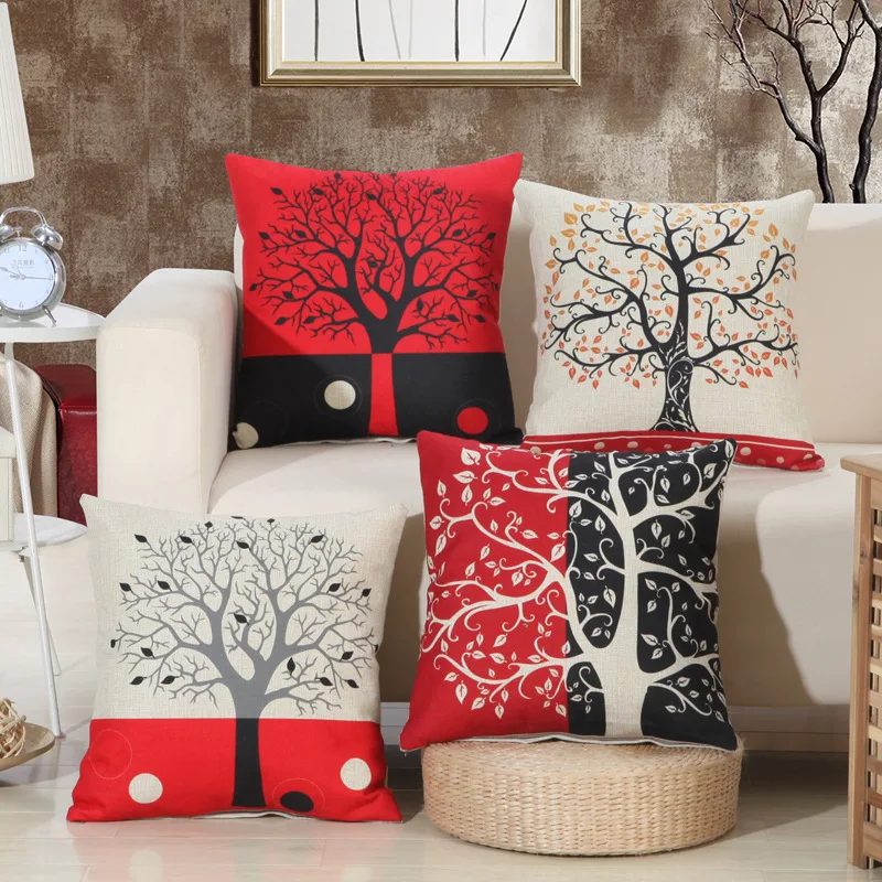 

Red Black Wish Tree Printed Pillows Cover Cushions Cover Cotton Linen Bed Pillow Case Cover Bed Pillowcase Square 45x45cm B120