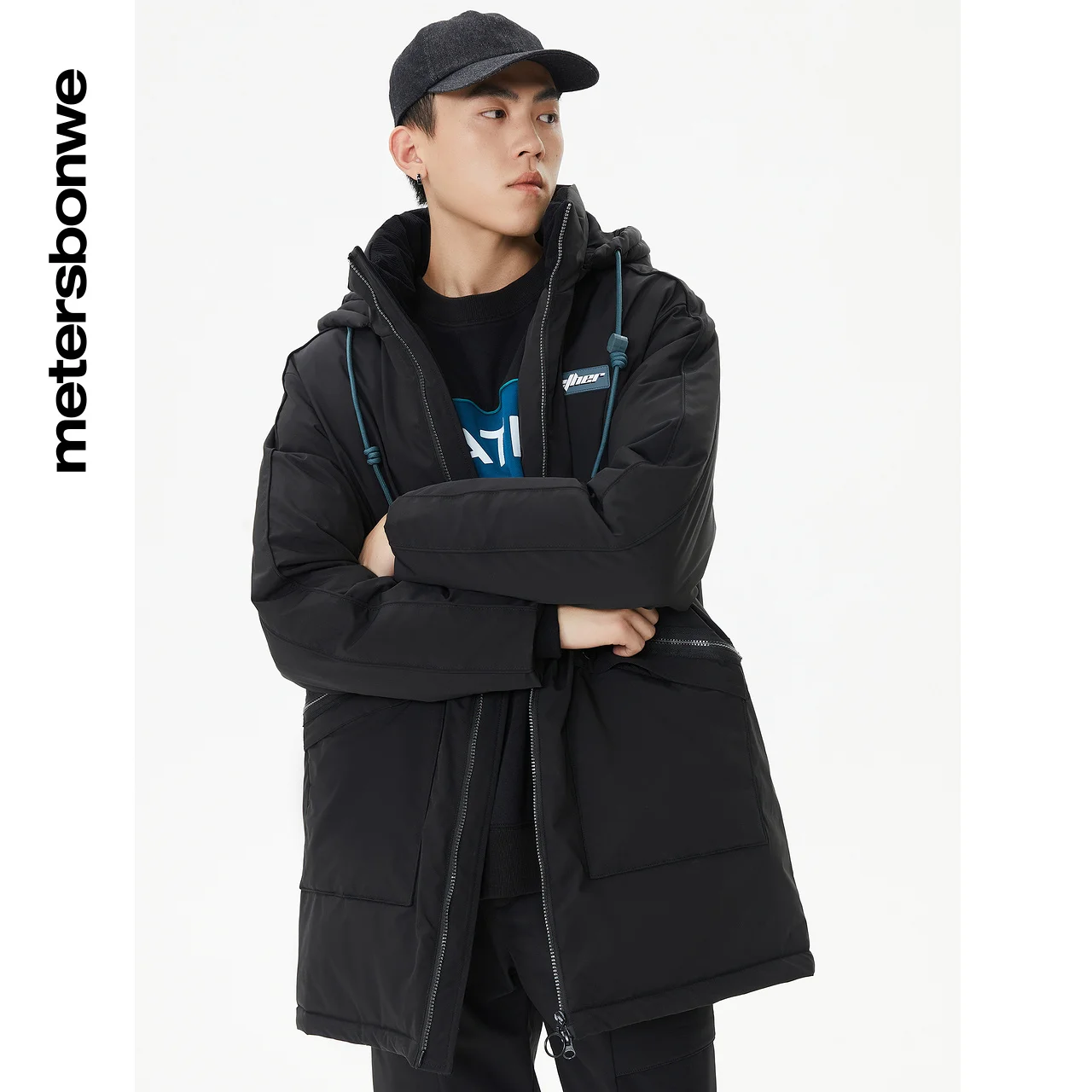 Metersbonwe Long Down Jacket Men Winter Warm 80% Gray Duck Down Hooded Anti-snow Winter Loose Down Coat Brand Warm Outerwear