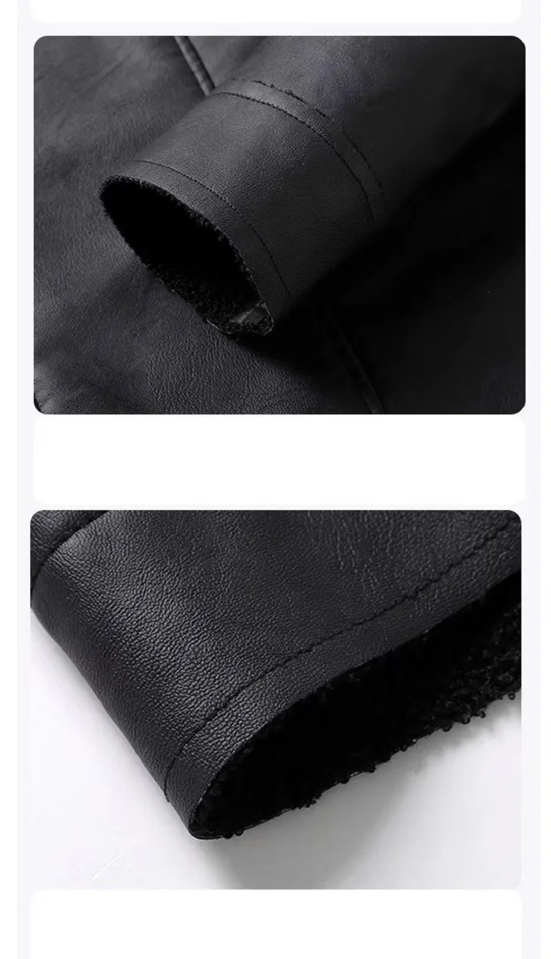 Men's Fleece Leather Jacket Autumn Casual Warm Sports Jacket Windproof Lapel Leather Jacket Menswear Fur Collar Coat Cold