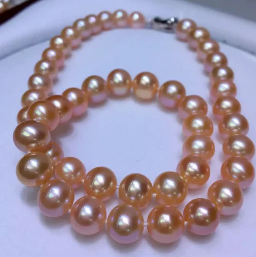 

Top AAAA LUSTER 9-10mm South Sea ROUND Pink Pearl Necklace 20 Inch