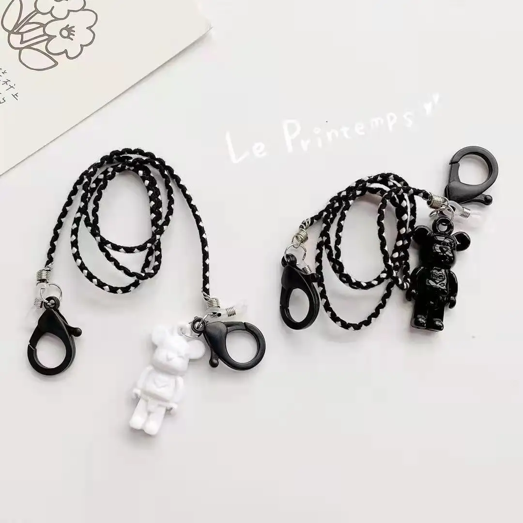 

New Creative Cartoon Bear Black White Nylon Lanyard Necklace Glasses Chain