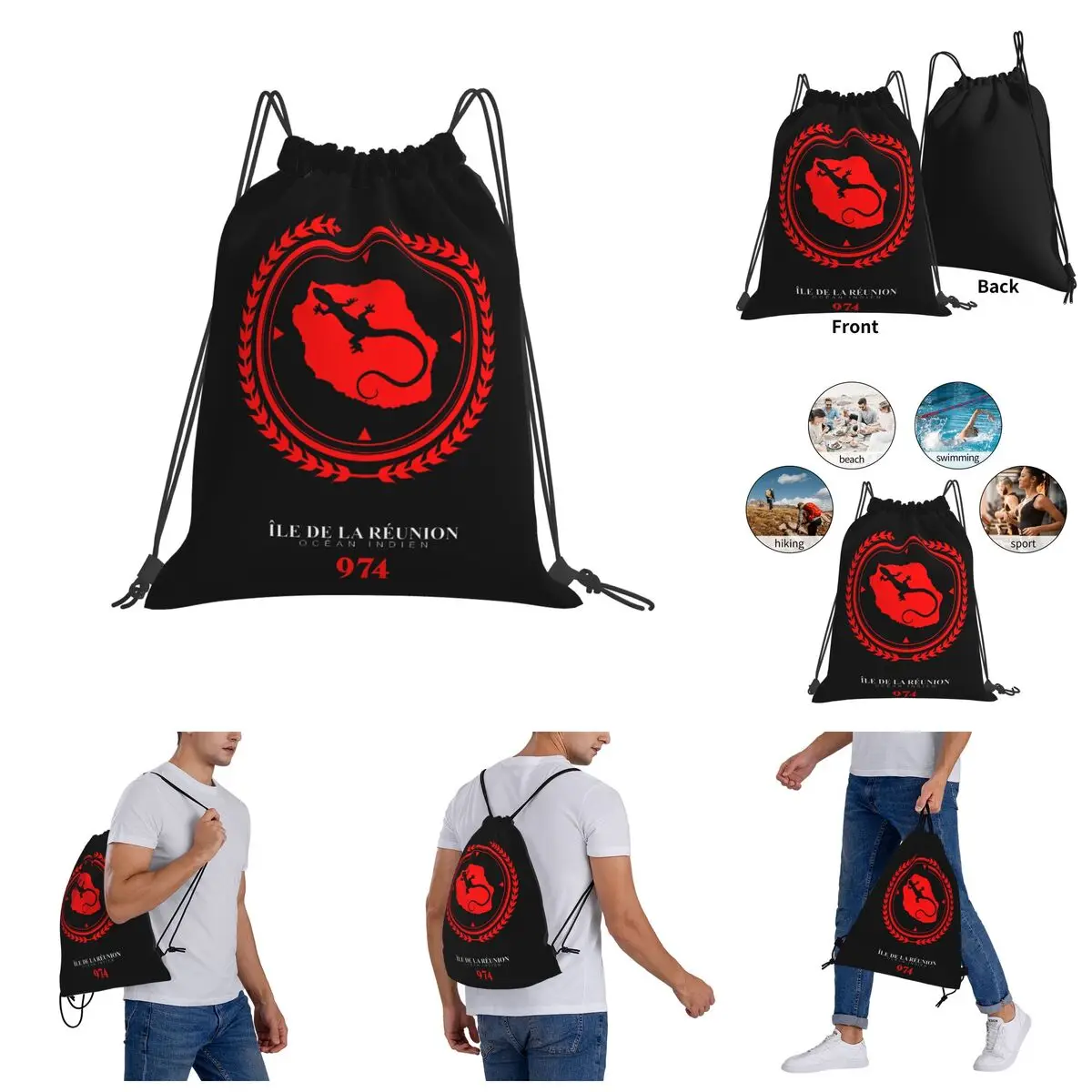 

Ile De La Reunion 974 R&Bby Drawstring Bags Gym Bag premium Backpack Funny Joke R248 Rucksack