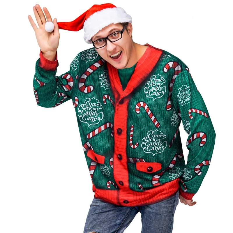 

Man Christmas 3D Print Sweatshirts KNIT Long Sleeve Shirt Cosplay Costumes Jacket Khaki Zipper Cardigan Jacquard Knitted Sweater