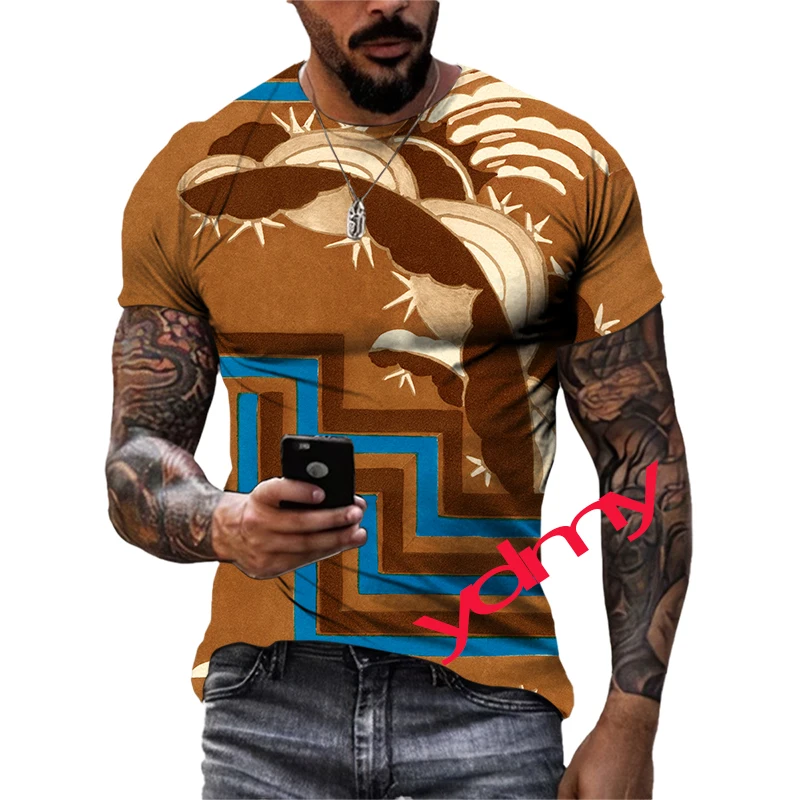 

New Tide Fashion Summer Color Picture Casual Print Tees Hip Hop Personality Round Neck Short Sleev Tops Men's T-shirt