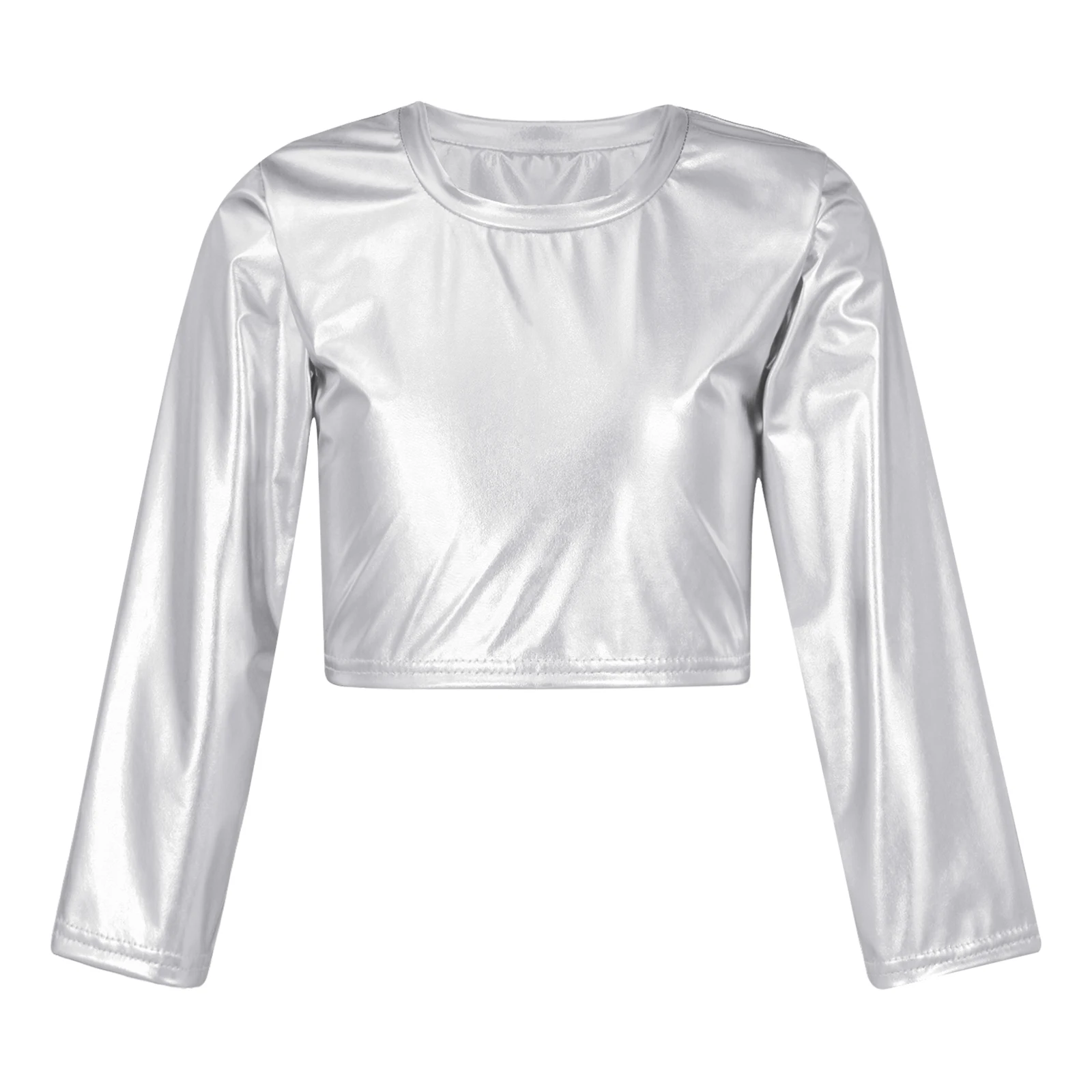 Детский танцевальный топ футболки джазовая Одежда для танцев детский Блестящий