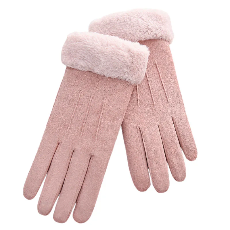 

Женские Зимние флисовые перчатки, эластичная замшевая ткань, теплые плюшевые перчатки с сенсорным экраном для вождения