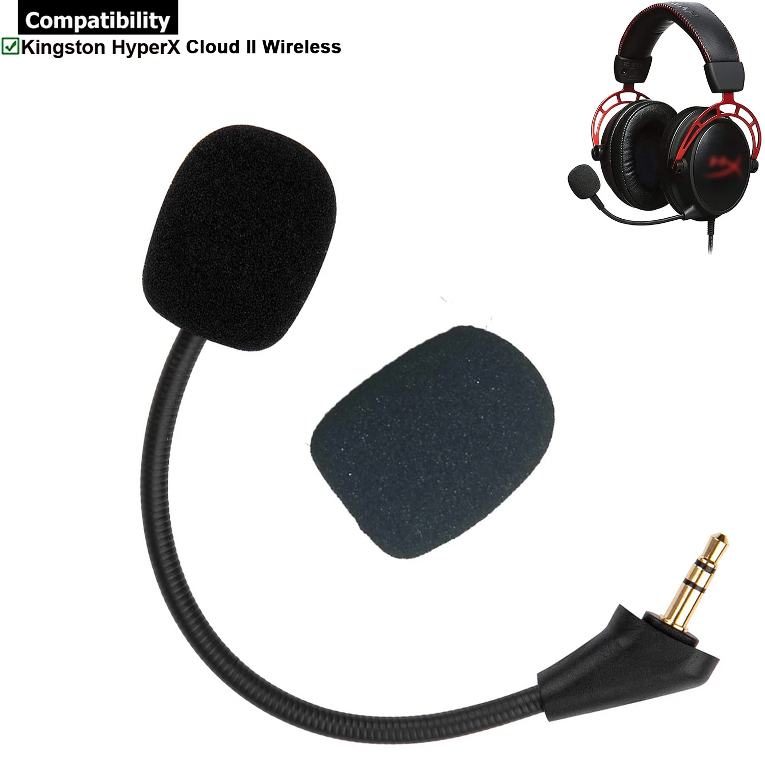 

Replacement Game Mic Aux 3.5mm Microphone Boom For Kingston HyperX Cloud II 2 Wireless Headsets HHSC2X-BA-RD/G