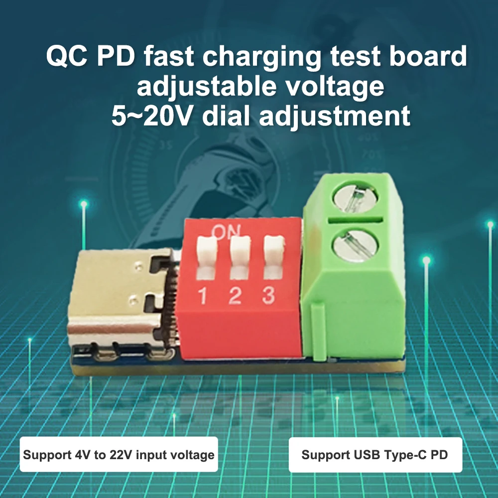 

USB Type-C PD Decoy Module QC PD плата для быстрой зарядки, регулируемое напряжение 5 ~ 20 в, регулировка кода набора, поддерживает PD3.0/2,0 BC1/2