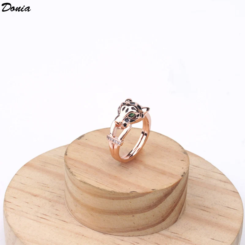 

Donia Jewelry Luxury Leopard Head Ring Enamel Ring AAA Zircon Green Eye Personality Domineering Ring