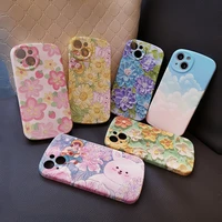 mobile phone case for iphone 11 12 13 oil painting flower silicone phone case for iphone 13 12 11 pro max with invisible stand