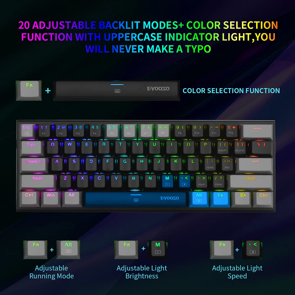 61 keys mechanical keyboard game keypad rgb backlight type c usb wired waterproof 60 pc gaming keyboard for pc desktop laptop free global shipping