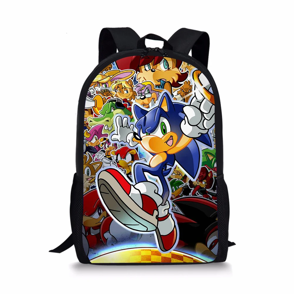 Sonic Pattern Print School Bags Daily Travel Climbing Durable Backpack Trendy Birthday Gift for Kids Fashion Knapsack