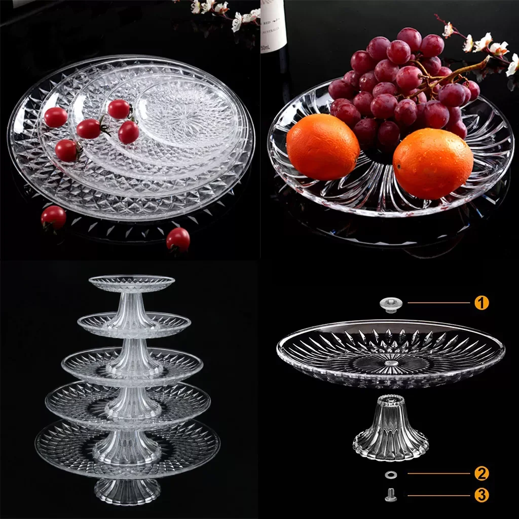 

2023New Clear Dish Platters Plate Food Serving Tray with Base, Plastic