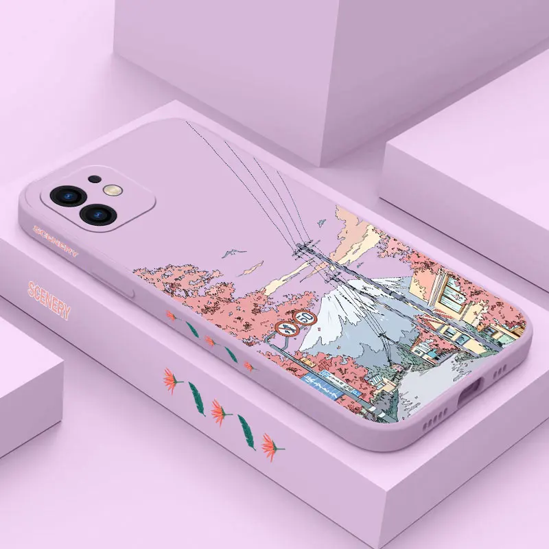 

Creative Painted Scenery Phone Case For iPhone 14 13 12 11 Pro Max Mini X XR XSMAX SE20 8 7 Plus 6 6SPlus Silicone Cover