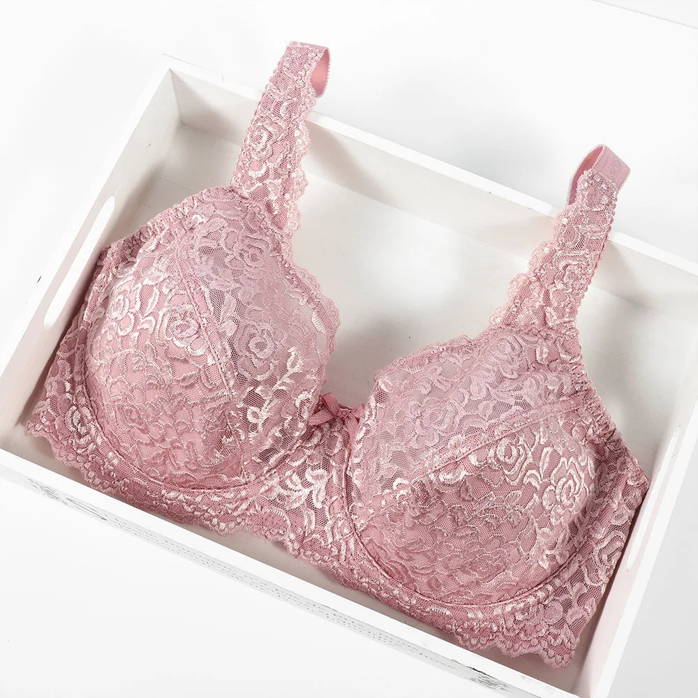 Woman Bra Lace Full Coverage Bras Underwire Unlined Ladies Big Size Floral C D D E F G H I 34 36 38 40 42 44 46