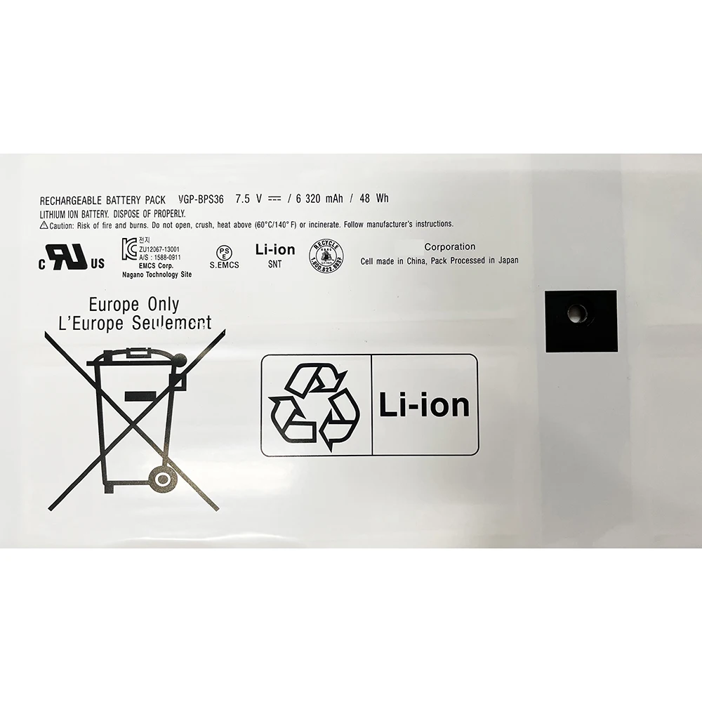 VGP-BPS36 7 5 V 48Wh 6320mAh Аккумулятор для ноутбука Sony Vaio Duo 13 Convertible Touch 3 &quotSVD13211CG Series