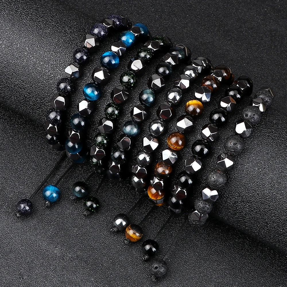 

Irregular Hematite Black Onyx Stone Bracelet For Men Natural Tiger Eye Beads Energy Healing Bracelets Women Yoga Prayer Jewelry