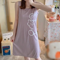 fashion summer womens sleepwear cartoon printed padded nightdress sleepwear solid nightgowns sleeveless female homewear