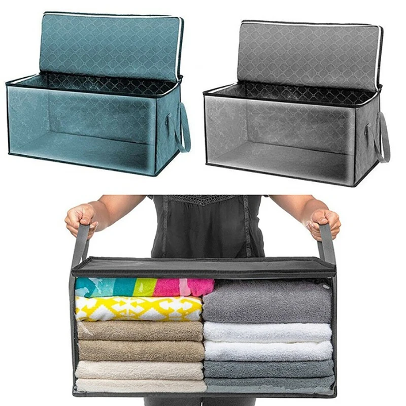 

2PCS Quilt Organizer Box Foldable Portable Closet Stackable Bins Non Woven Clothes Storage Blankets Collecting Case-FS-PHFU