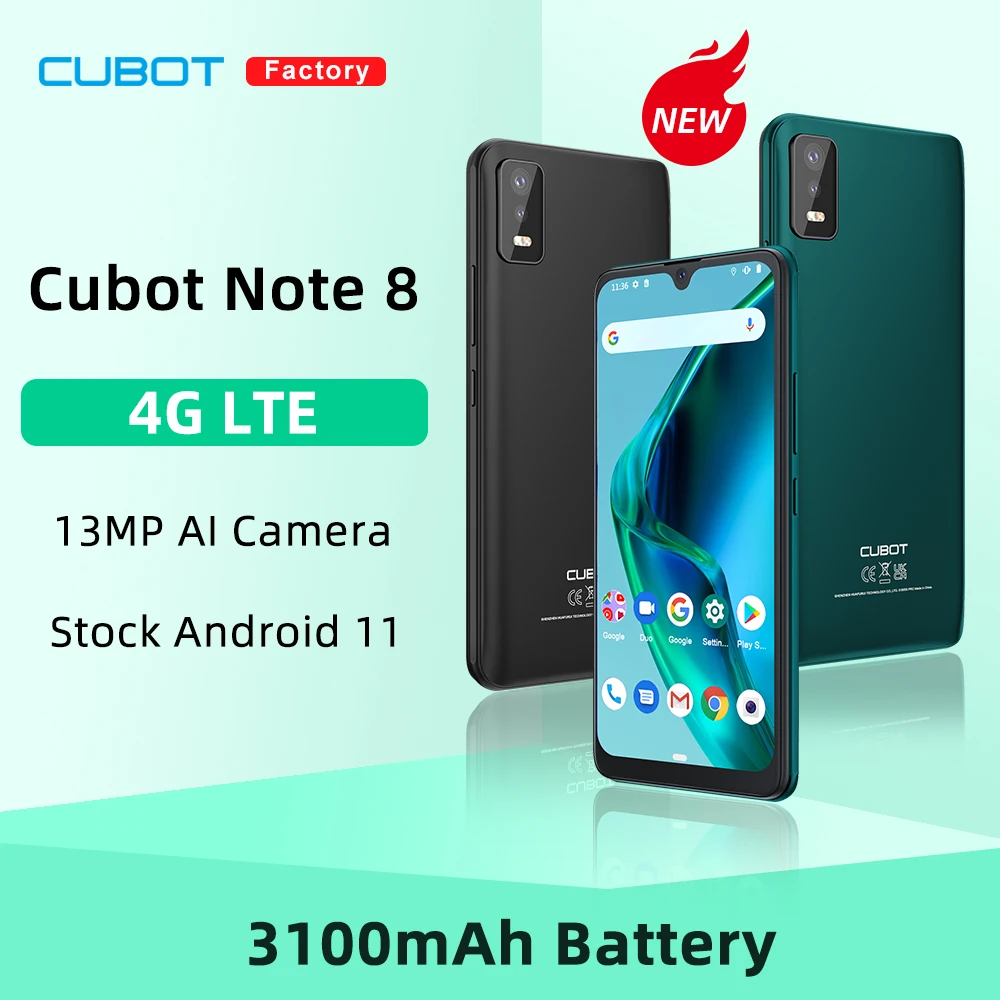 Cubot Note 8, New Smartphone,16GB ROM(128GB Extended), 3100mAh, Dual SIM 4G Mobile Android Phones, 13MP AI Camera, Face ID