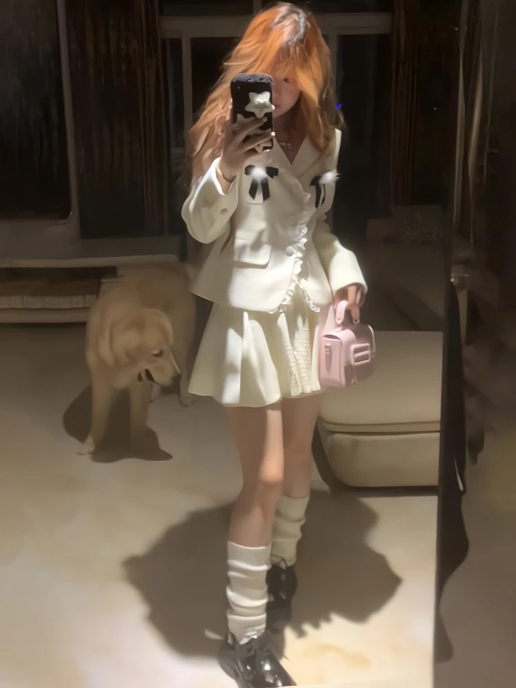 Элегантный костюм UNXX Rich Hei осенний в стиле колледжа пиджак с поясом и юбка высокой