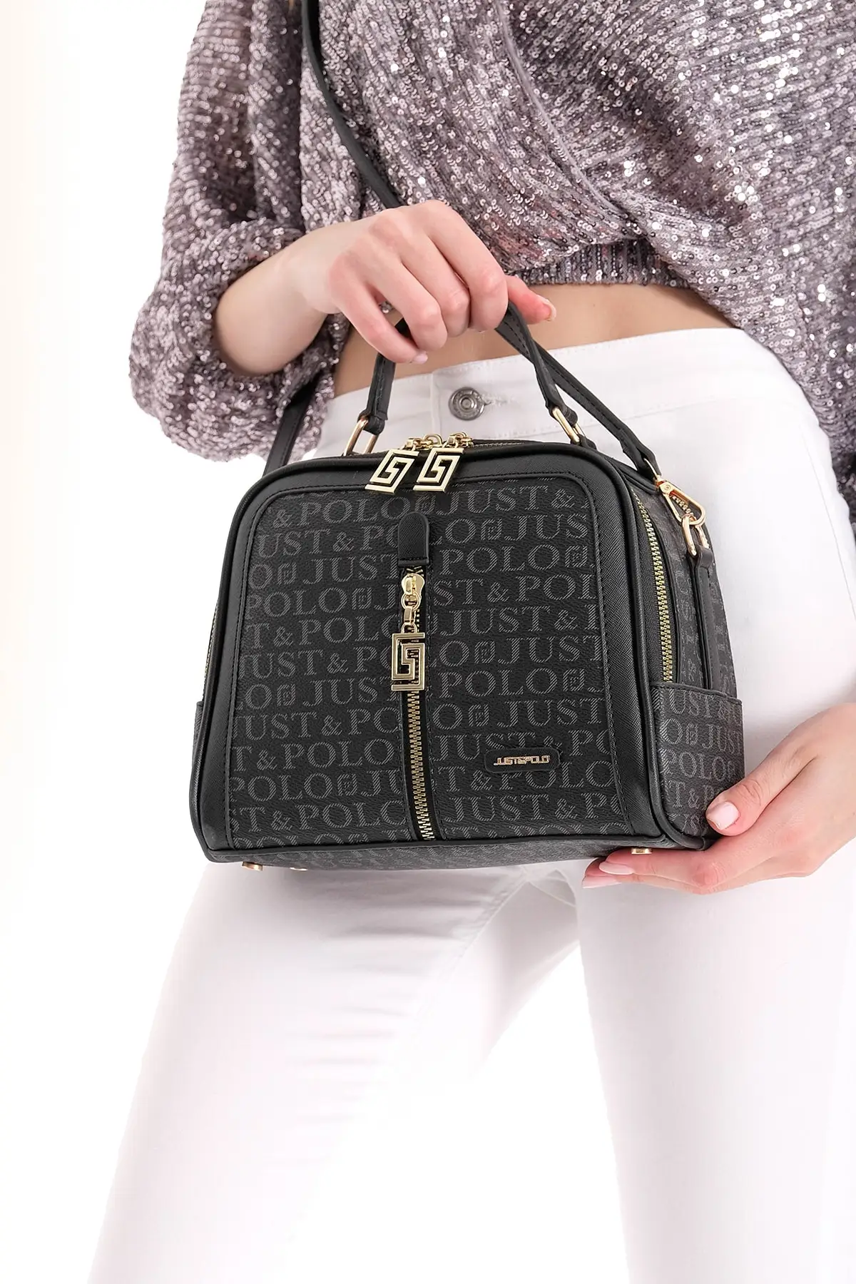 

Женская Черная сумка через плечо с узором