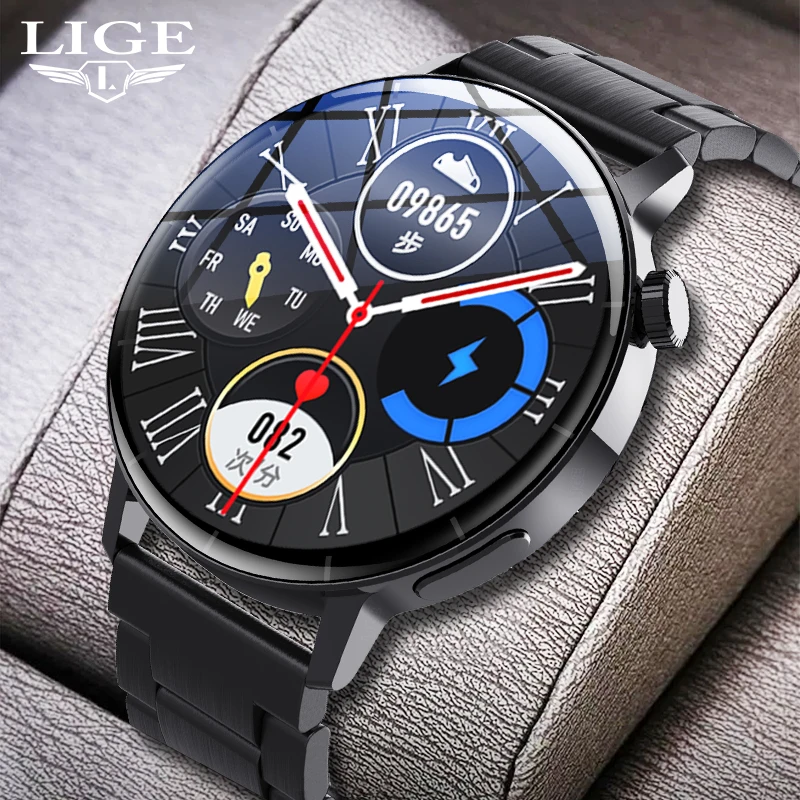

LIGE Bluetooth Call Smart Watch Men AMOLED 360*360 HD Screen Always Display The Time Clocks IP67 Waterproof Smartwatch For Men