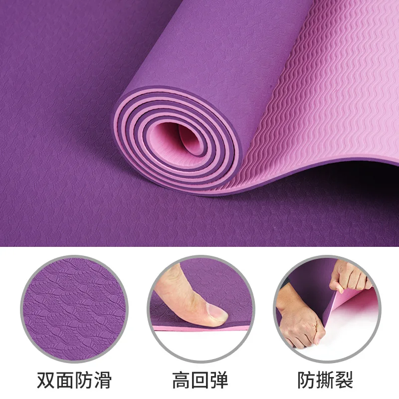 

1tpe yoga mat non-slip single and double-layer yoga fitness non-slip mat two-color thickening 6mm widening 80cm