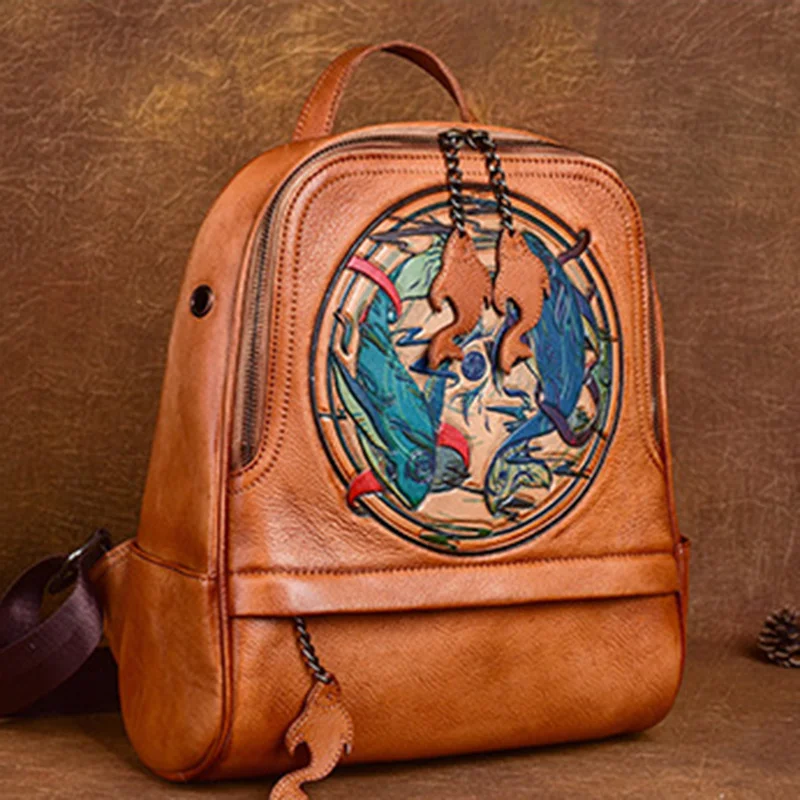 Рюкзак из натуральной воловьей кожи для женщин школьный ранец учебников в стиле