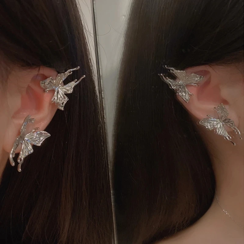 

2022 New Y2K Aesthetic Punk Style Liquid Butterfly Earring for Woman Cool Metal Butterfly Earrings Jewelry Wholesale