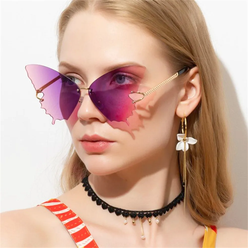

New Fashion Party Butterfly Sunglasses Women UV400 Protection Glass Car Metal Rimless Eyeglasses Eyewear Spectacles Goggles