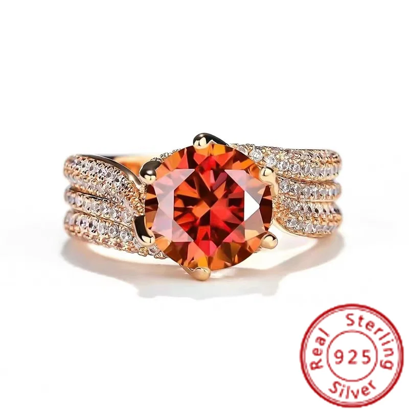 

2023 New S925 Sterling Silver 3 Carat Pigeon Egg III Love Zircon Three Rows of Full Diamond Lines High Grade Women's Ring